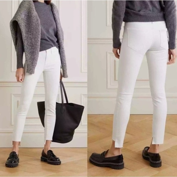 Frame Le Skinny de Jeanne Skinny Jeans Raw Stagger Hem Jeans Mid Rise White 26 - Picture 1 of 13
